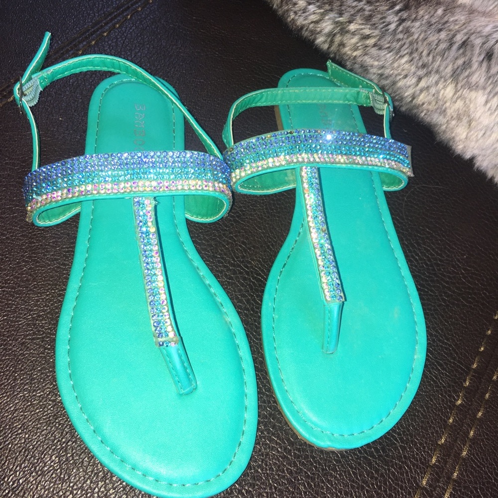 Teal sandals with gems
